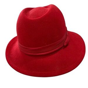 Betmar 100% Vintage Red Wool Fedora Ladles Hat with Ribbon Band Classy Stylish